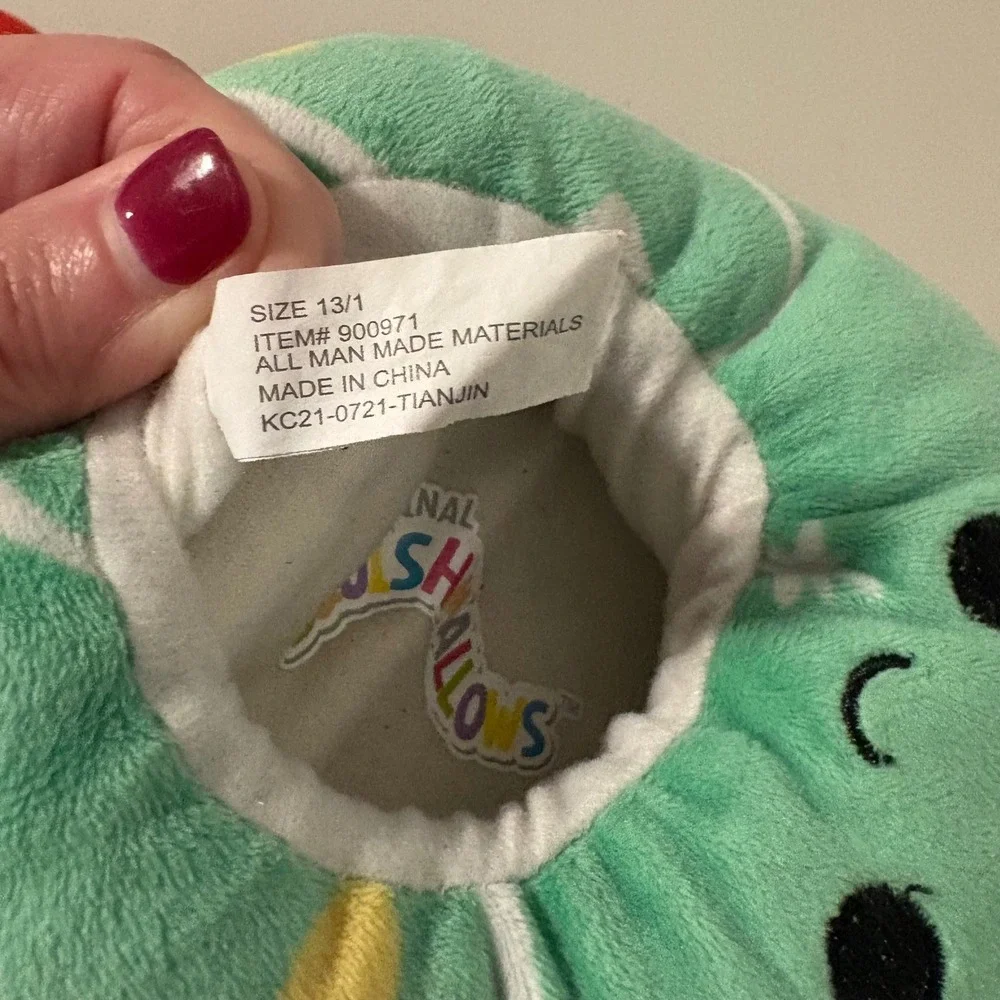 Squishmallows Carol the Christmas Tree Slippers Green Santa Hat Kids‎ Size 13/1